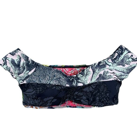 Maaji Swimwear Pink & Grey Tropical Print Reversible Off Shoulder Bikini Top - Picture 3 of 6